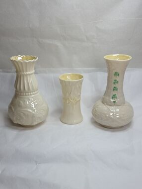 Vintage Belleek 2nd Green Mark Vase (Set of 3)